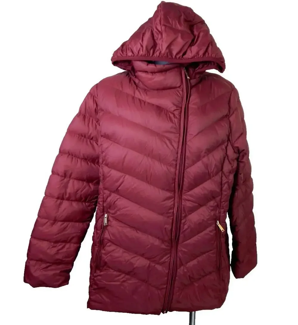 Michael Kors Womens XL Jacket Packable Down Asymmetrical Zip Puffer Hooded